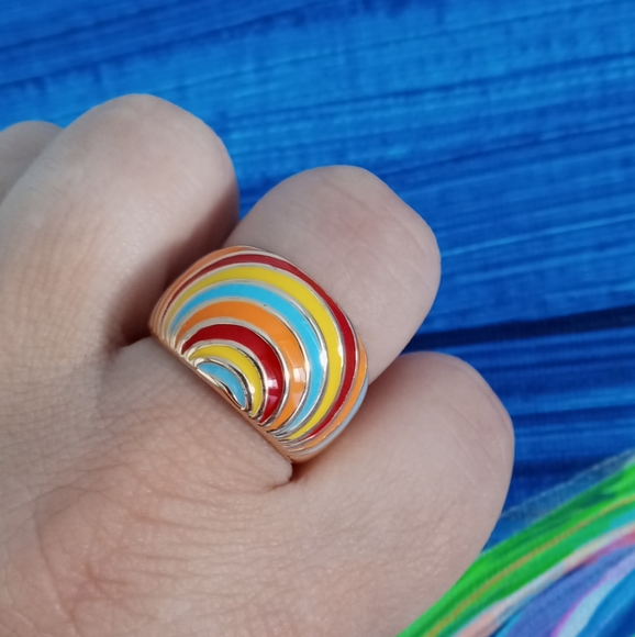 🌈 C&C California Rainbow Love Wide C- Band Ring 6.5 New! - Picture 5 of 10